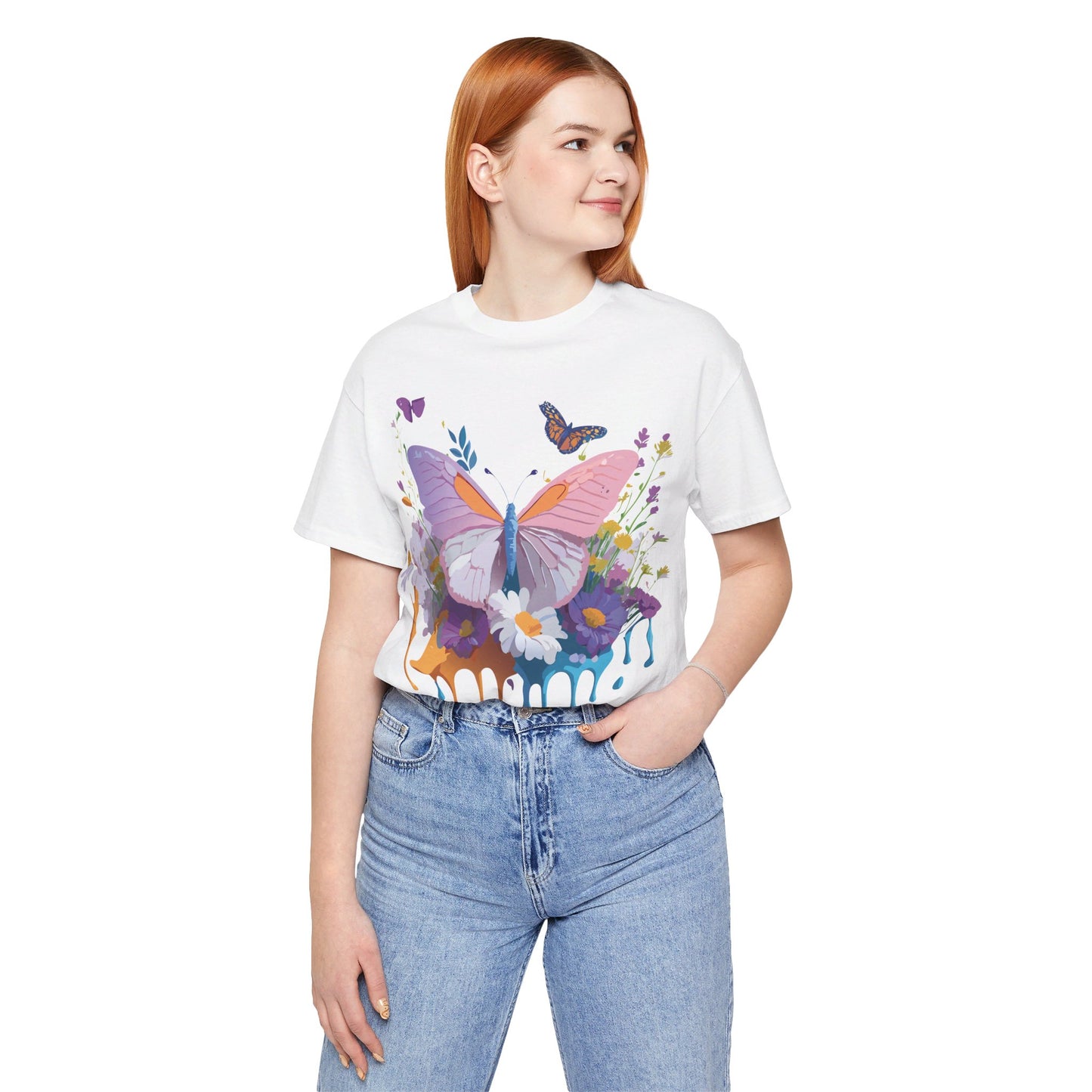 Natural Cotton Tee Shirt with Butterfly