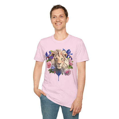 Unisex Lion Shirt Floral Lion Tee Softstyle Gildan 64000 100 Percent Cotton