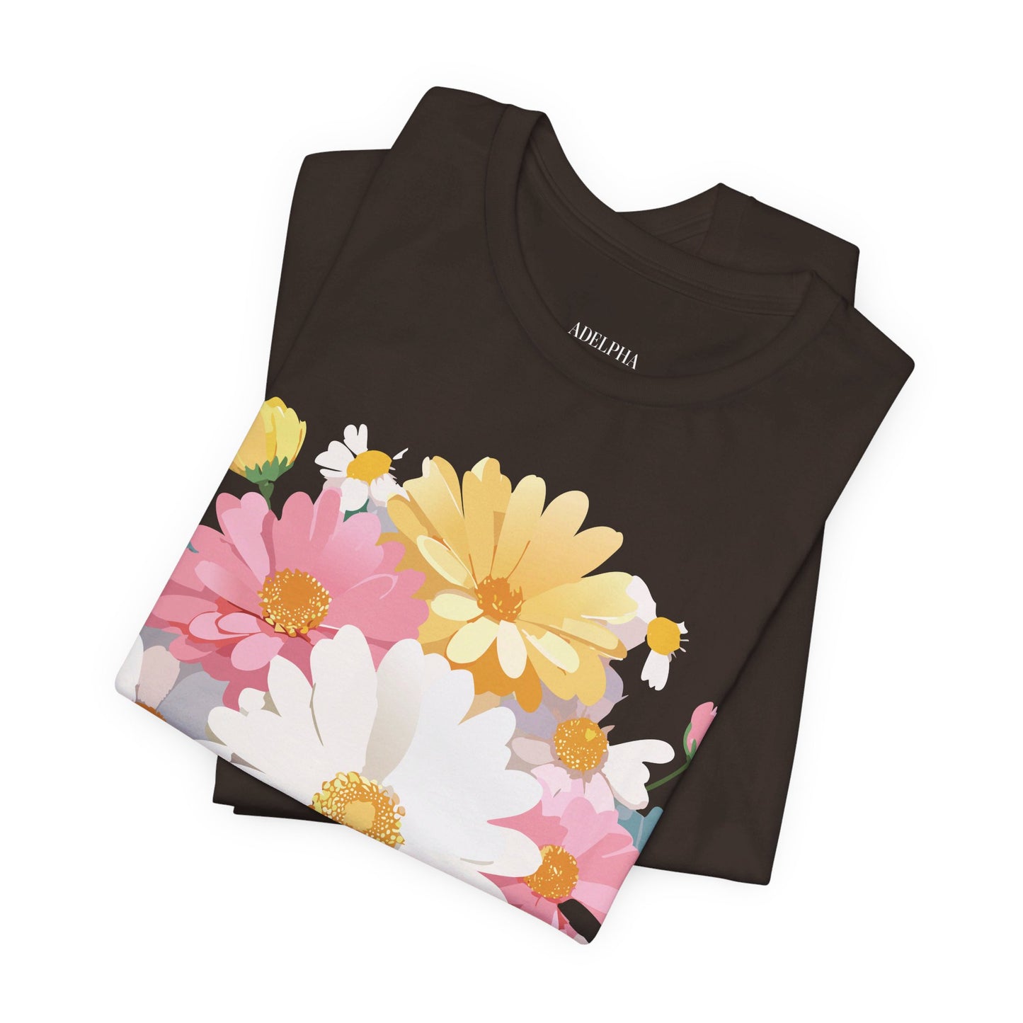 Natural Cotton Tee Shirt with Flowers