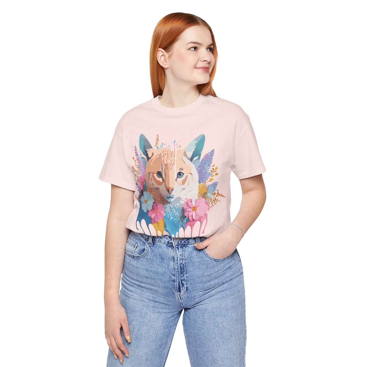 Natural Cotton Tee Shirt with Cat