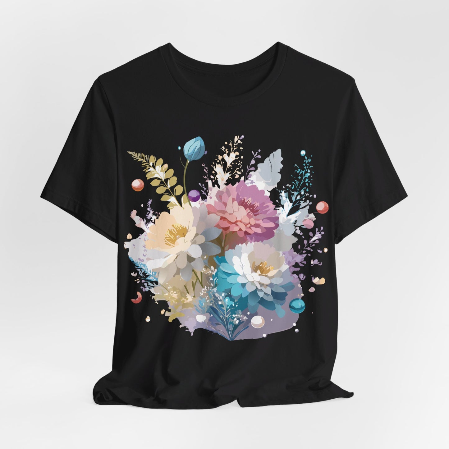 Natural Cotton Tee Shirt with Flowers