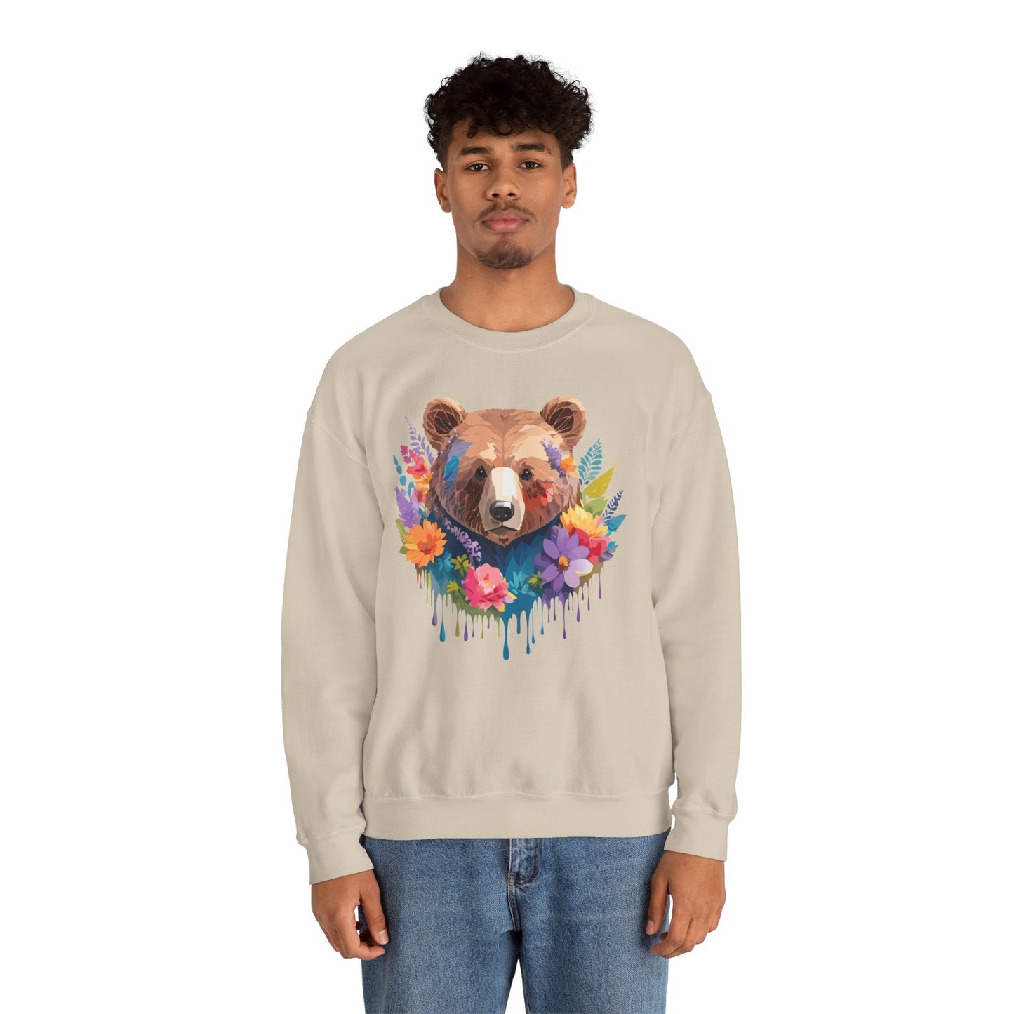 Unisex Floral Bear Sweatshirt, Animals Sweatshirt, Floral Sweatshirt, Art Design Sweatshirt