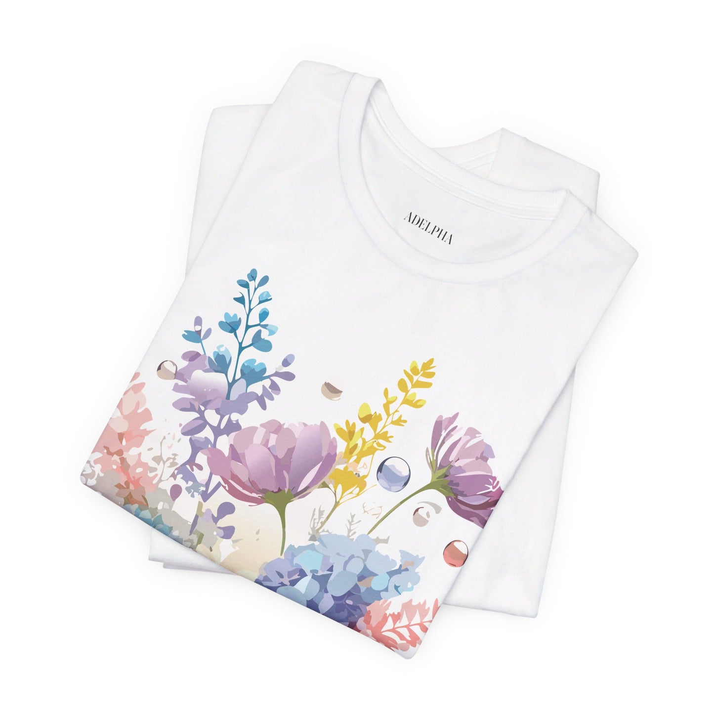 Natural Cotton Tee Shirt with Flowers