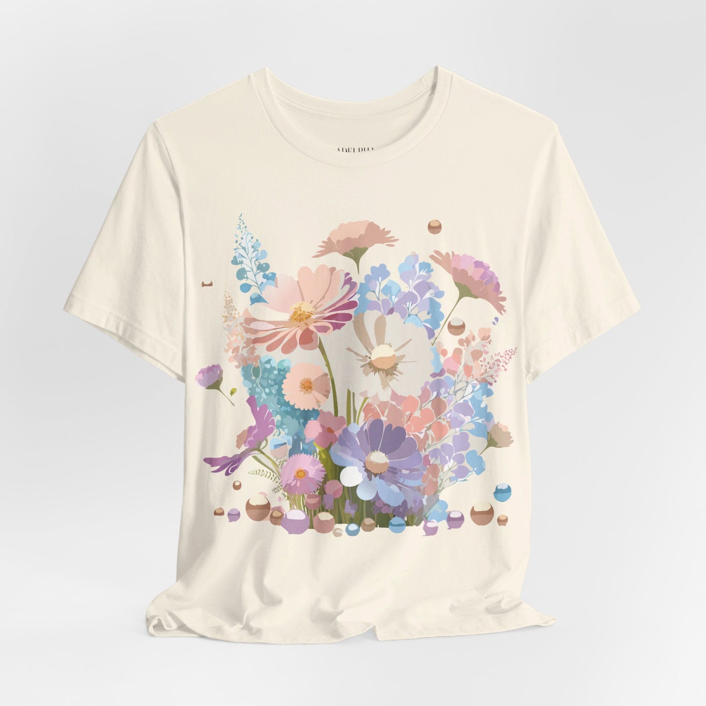 Natural Cotton Tee Shirt with Flowers