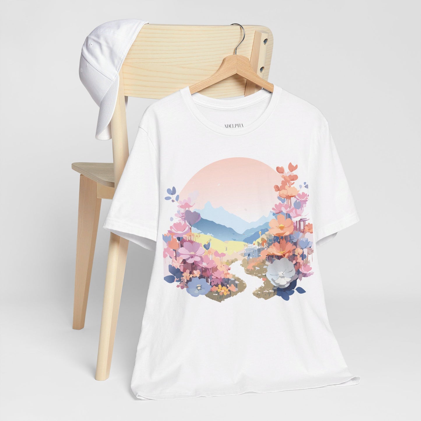 Natural Cotton Tee Shirt with Flowers