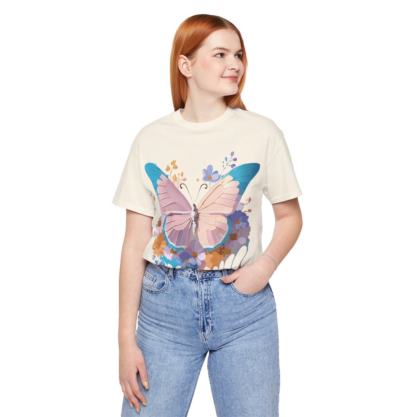 Natural Cotton Tee Shirt with Butterfly