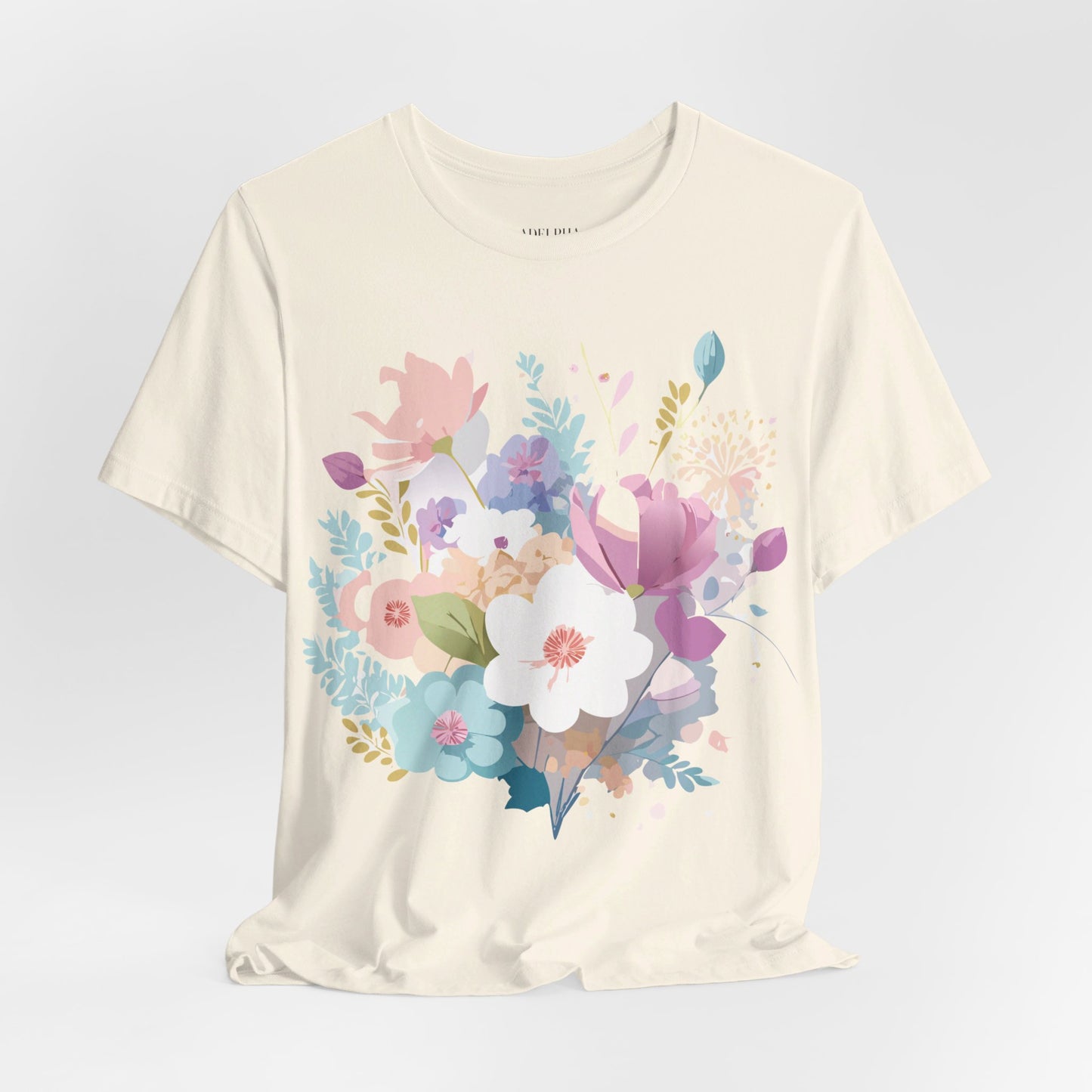 Natural Cotton Tee Shirt with Flowers