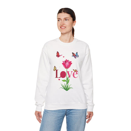 Unisex Floral Love Sweatshirt Floral Butterfly Design Cotton Poly Valentines Day