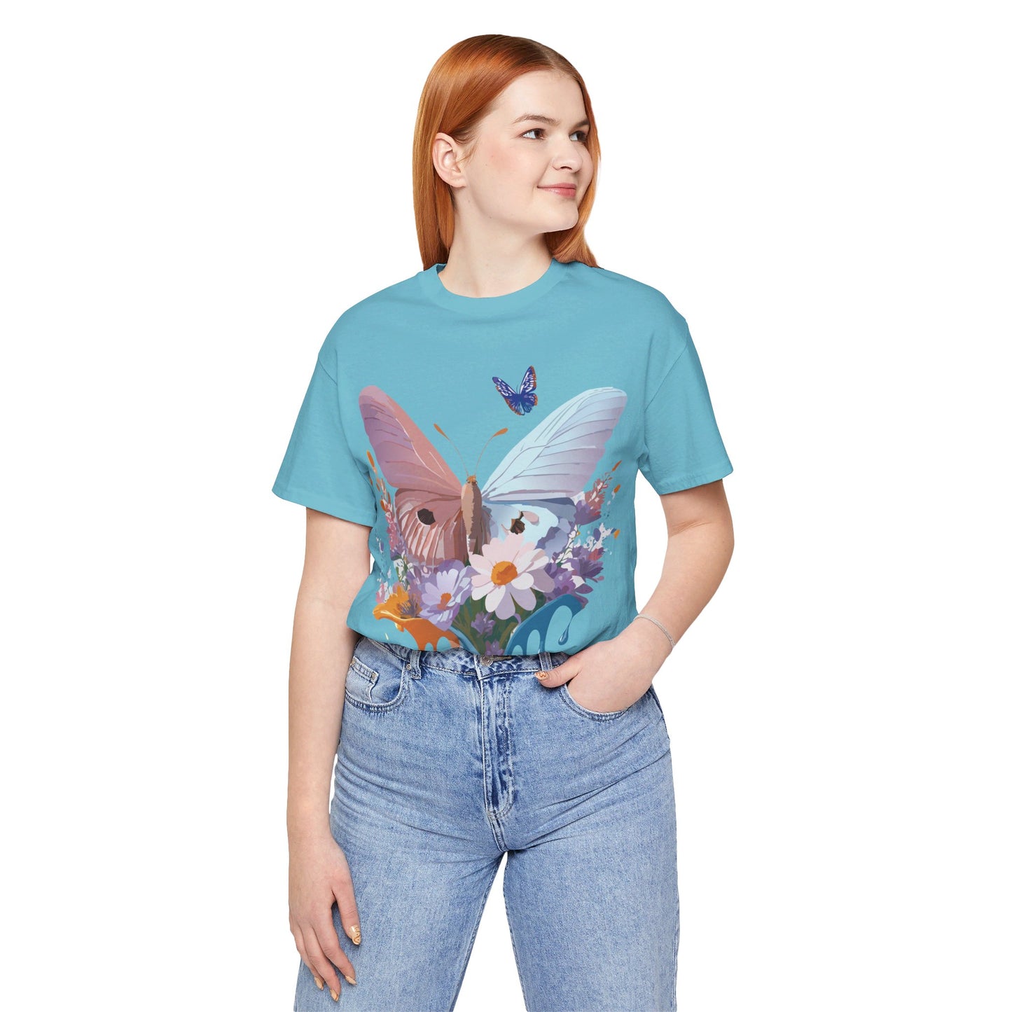 Natural Cotton Tee Shirt with Butterfly