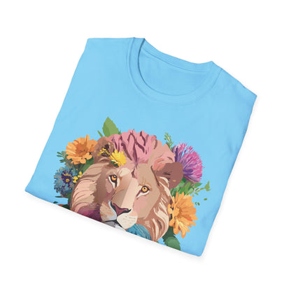 Floral Lion Shirt Unisex Tee Animal Print Gildan Softstyle 64000