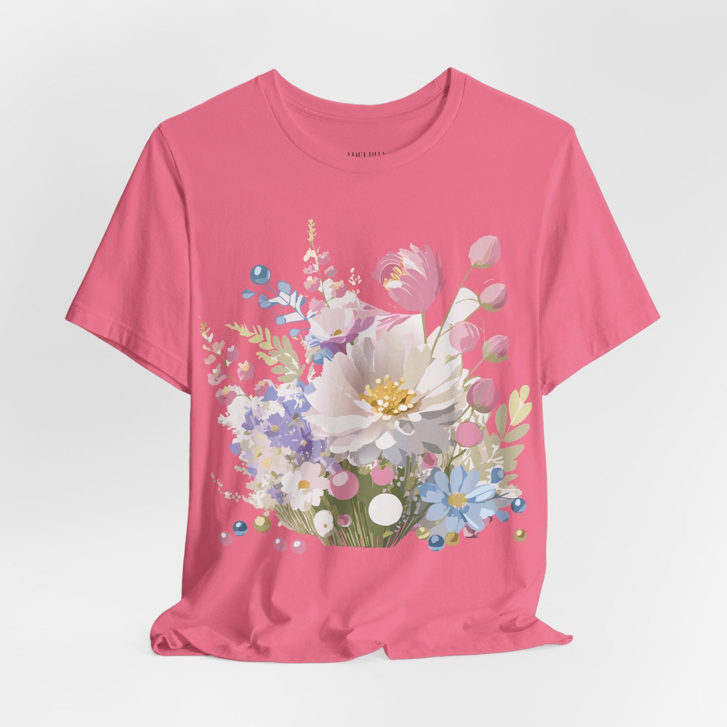 Natural Cotton Tee Shirt with Flowers