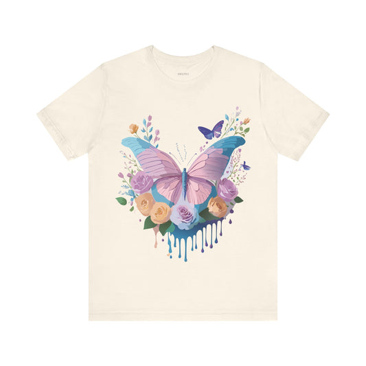 Natural Cotton Tee Shirt with Butterfly