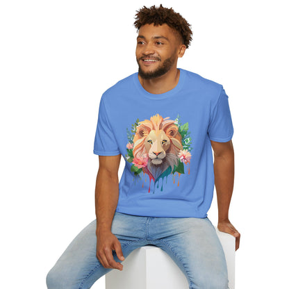Gildan Unisex Lion Shirt Floral Lion Tee Animal Print Softstyle Tee