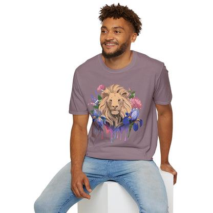Unisex Softstyle Lion Shirt Floral Lion Tee Animal Print Graphic Tee