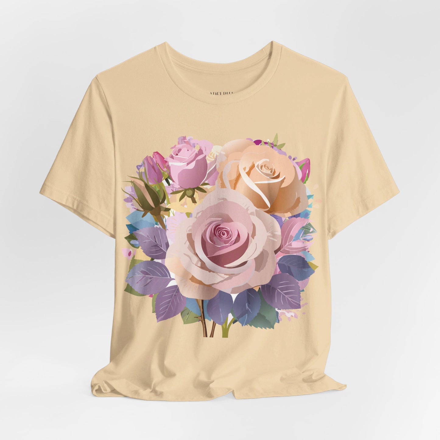 Natural Cotton Tee Shirt with Flowers