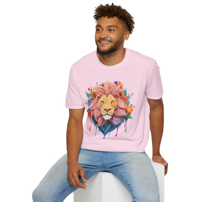 Lion Shirt Unisex Floral Lion Tee Animal Print Softstyle Tee