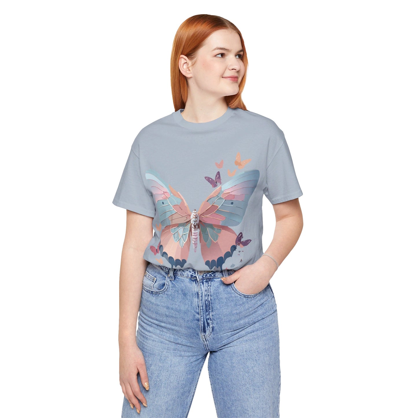 Natural Cotton Tee Shirt with Butterfly