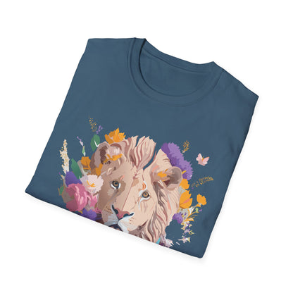 Unisex Lion Shirt Floral Lion Tee Softstyle 64000 Gildan Cotton Tee