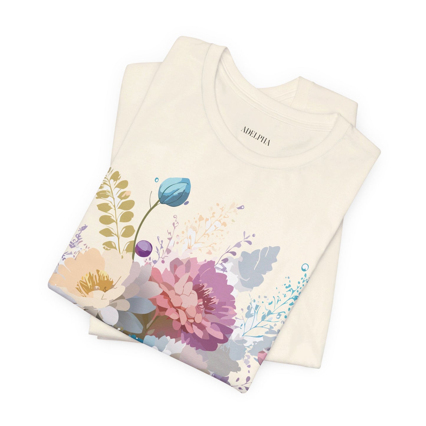 Natural Cotton Tee Shirt with Flowers