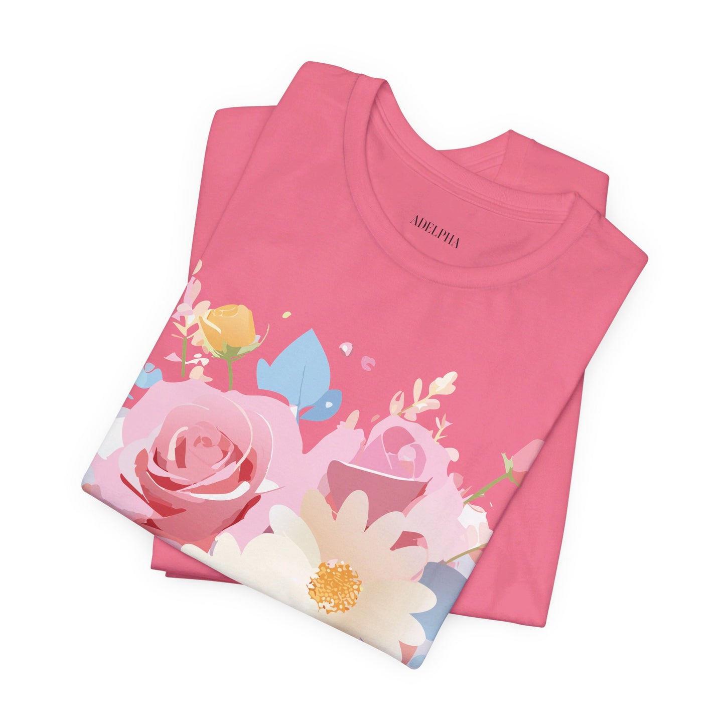 Natural Cotton Tee Shirt with Flowers