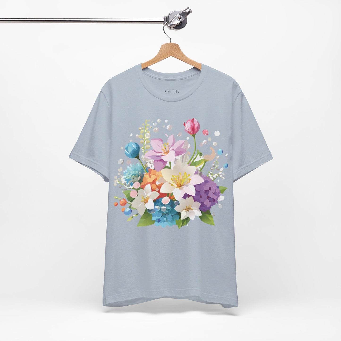 Natural Cotton Tee Shirt with Flowers