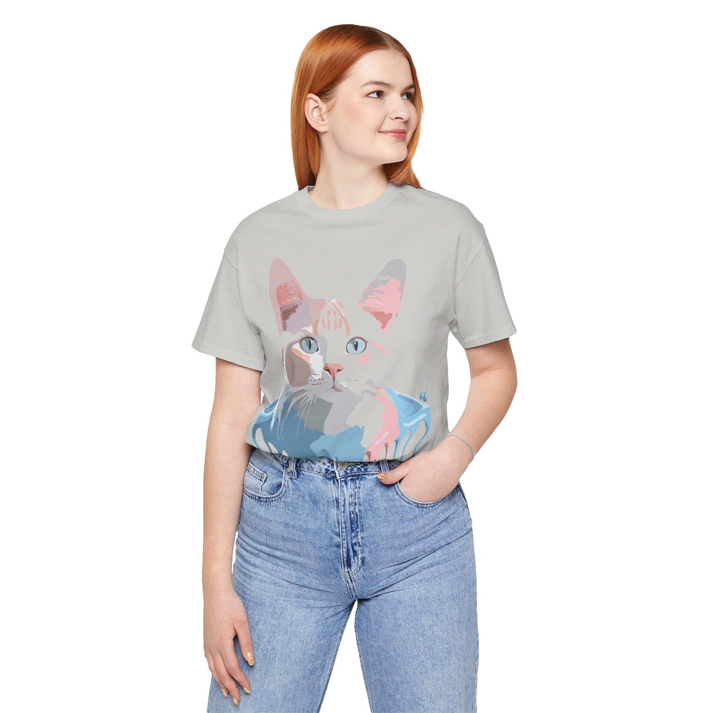 Natural Cotton Tee Shirt with Cat