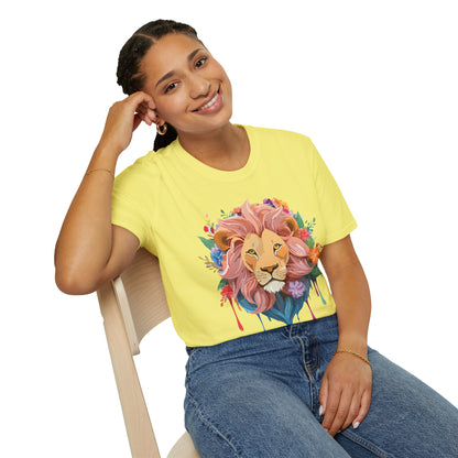Lion Shirt Unisex Floral Lion Tee Animal Print Softstyle Tee