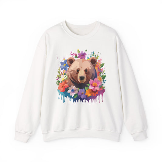Unisex Floral Bear Sweatshirt, Animals Sweatshirt, Floral Sweatshirt, Art Design Sweatshirt