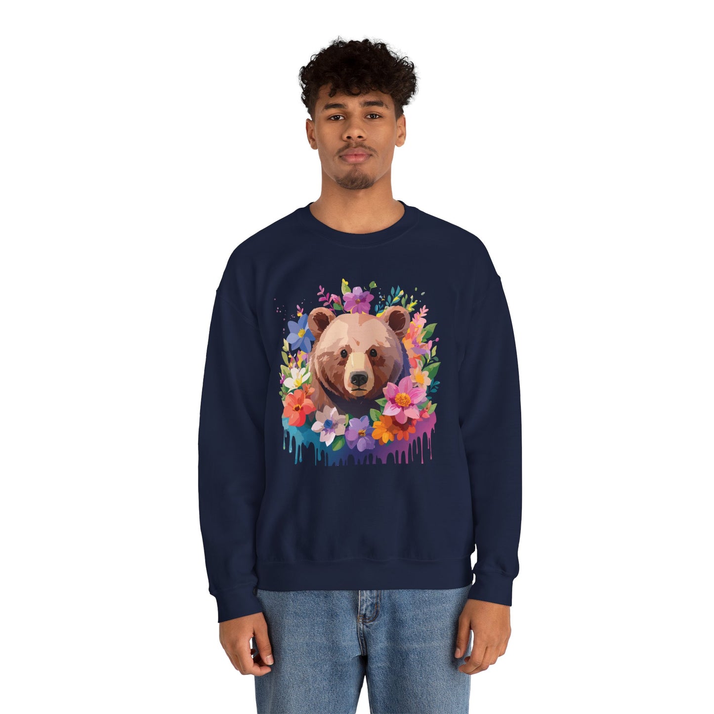 Unisex Floral Bear Sweatshirt, Animals Sweatshirt, Floral Sweatshirt, Art Design Sweatshirt