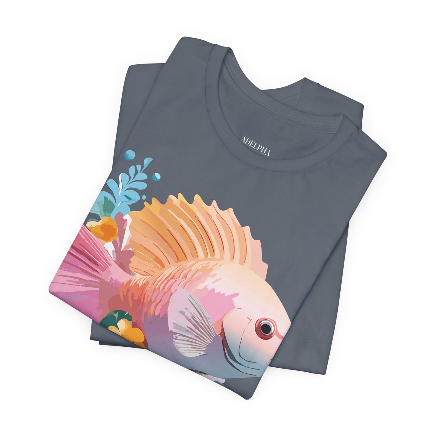 Natural Cotton Tee Shirt with Fish