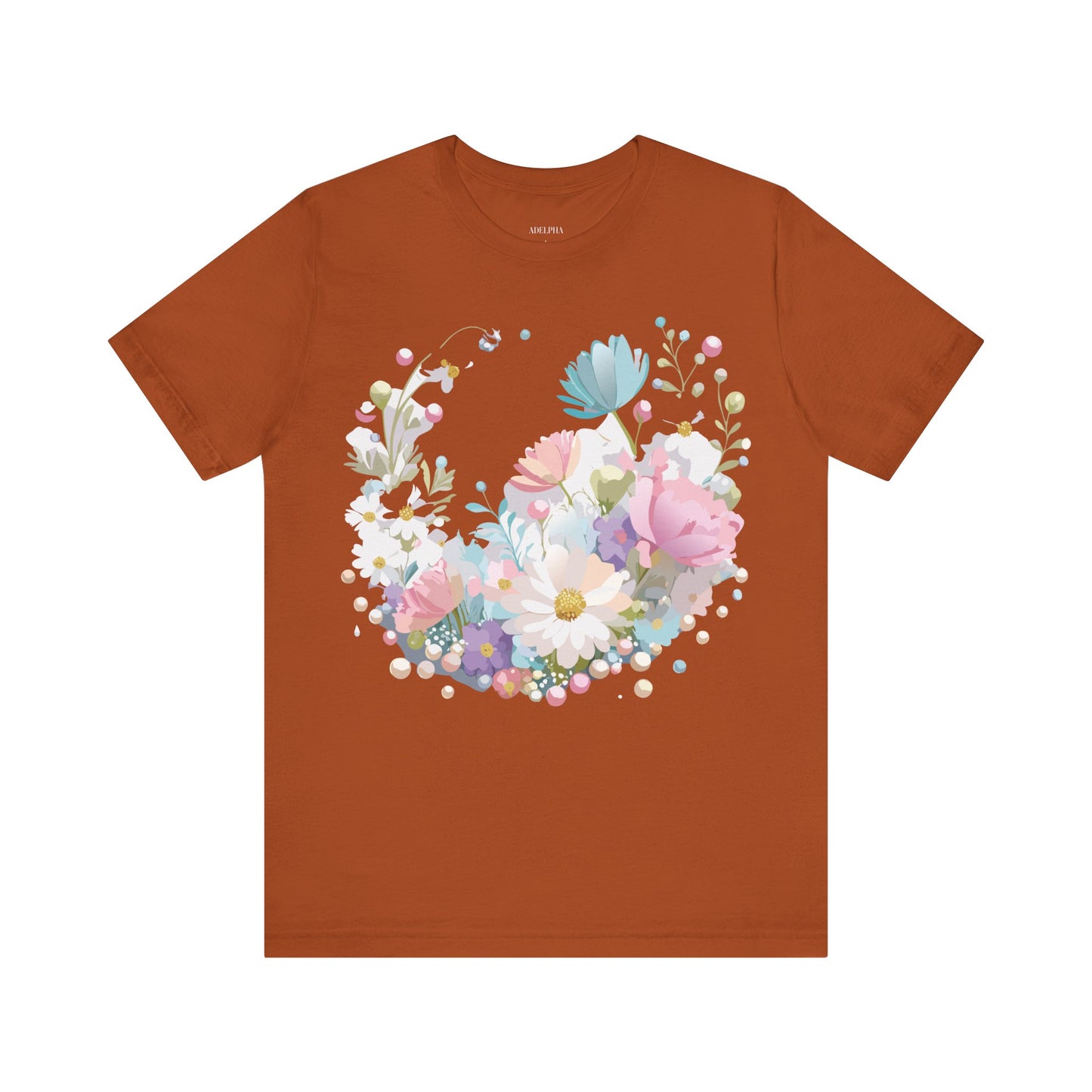 Natural Cotton Tee Shirt with Flowers