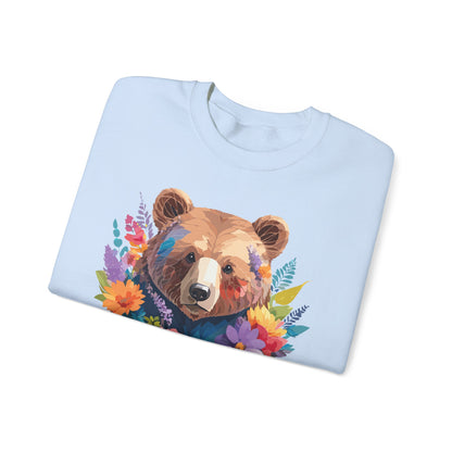 Unisex Floral Bear Sweatshirt Art Design Animals Gildan 18000 Crewneck