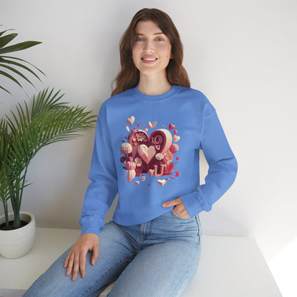 Unisex Floral Big Heart Sweatshirt Love Floral Valentine Day Cotton Poly Blend