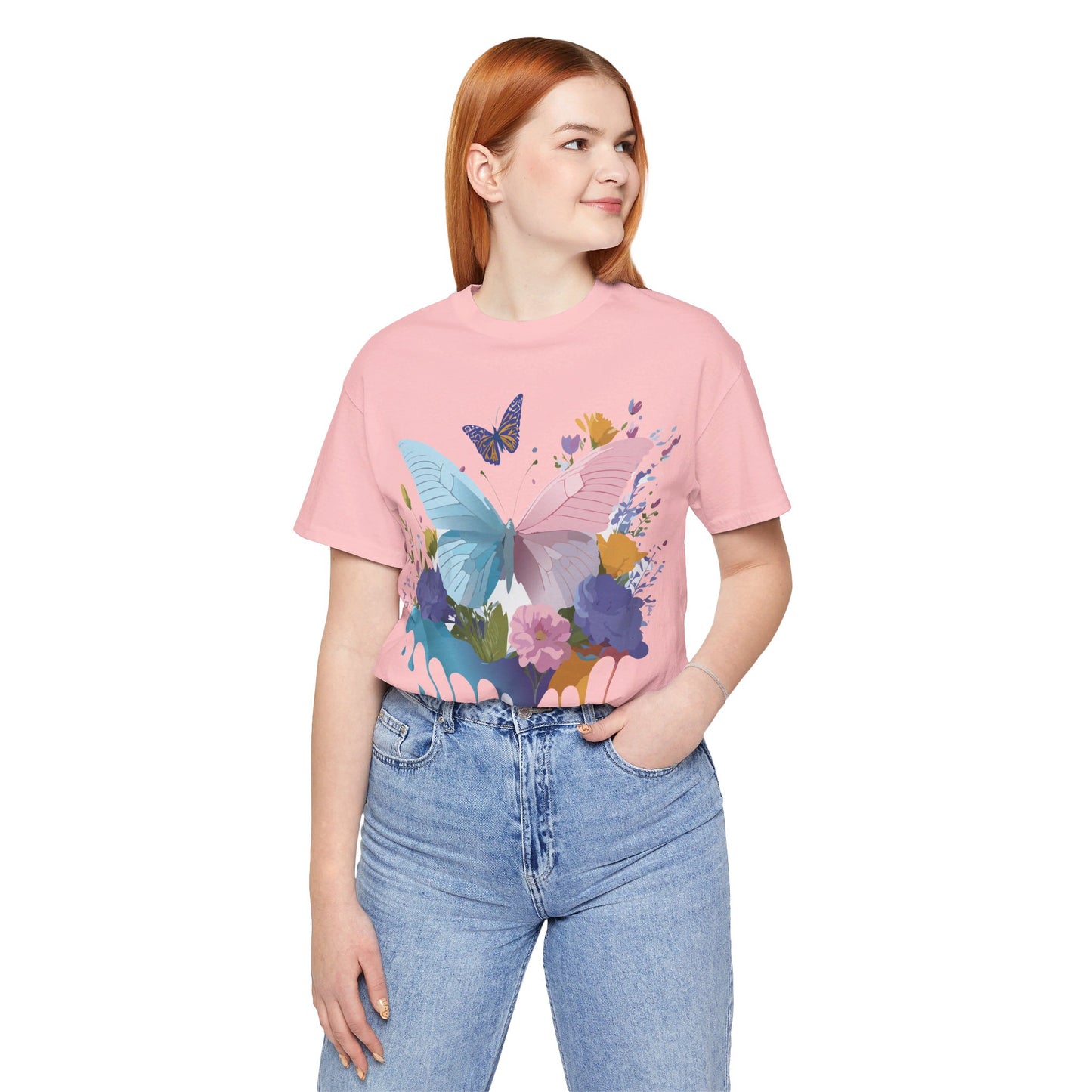 Natural Cotton Tee Shirt with Butterfly