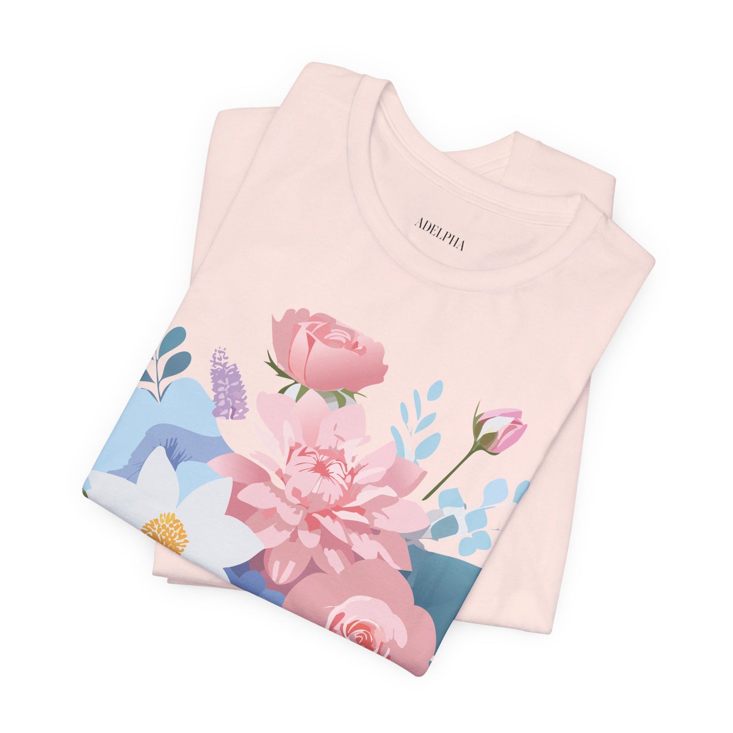 Natural Cotton Tee Shirt with Flowers