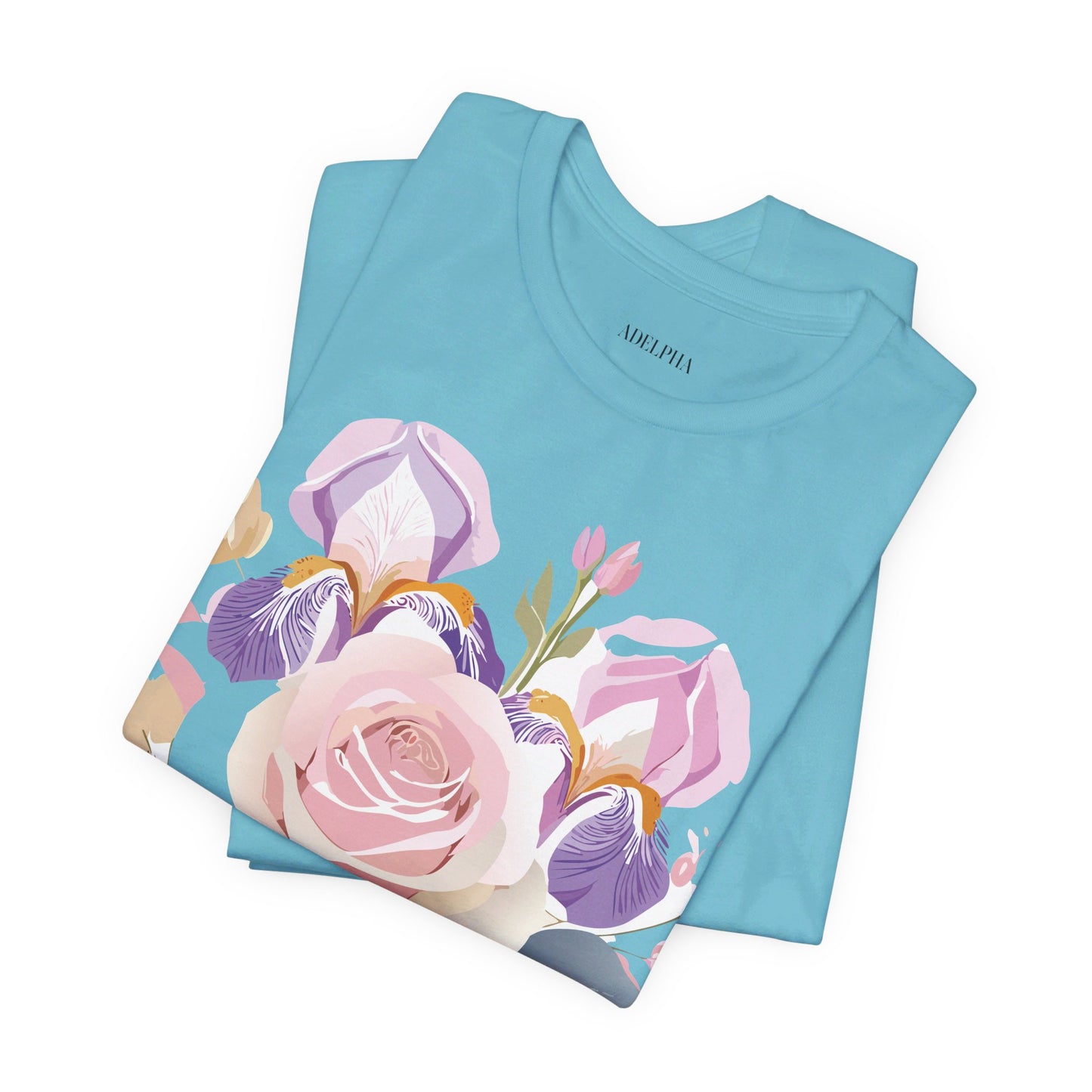 Natural Cotton Tee Shirt with Flowers