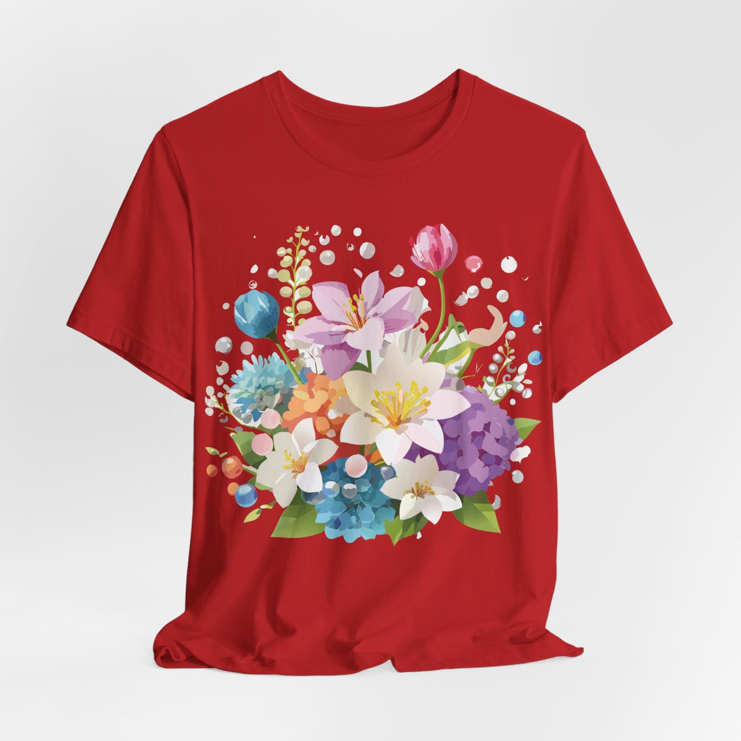 Natural Cotton Tee Shirt with Flowers