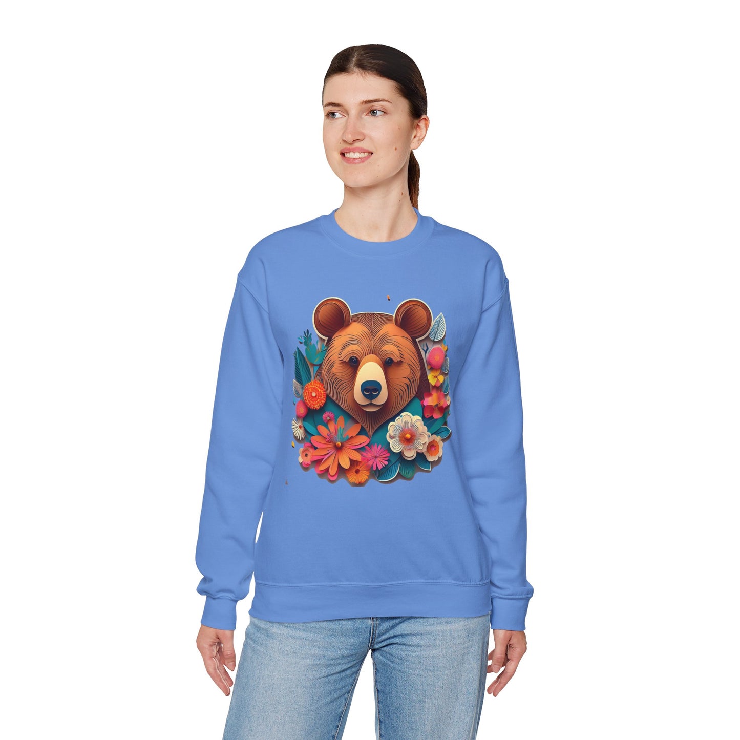 Unisex Floral Bear Sweatshirt, Animals Sweatshirt, Floral Sweatshirt, Art Design Sweatshirt