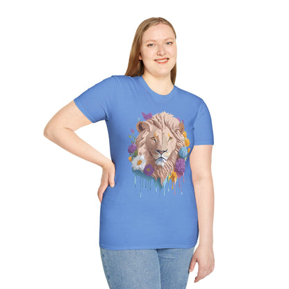 Lion Shirt Unisex Floral Lion Tee Gildan Softstyle 64000 Short Sleeve