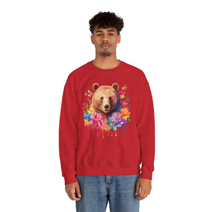 Unisex Floral Bear Sweatshirt With Art Design Animals Sweatshirt