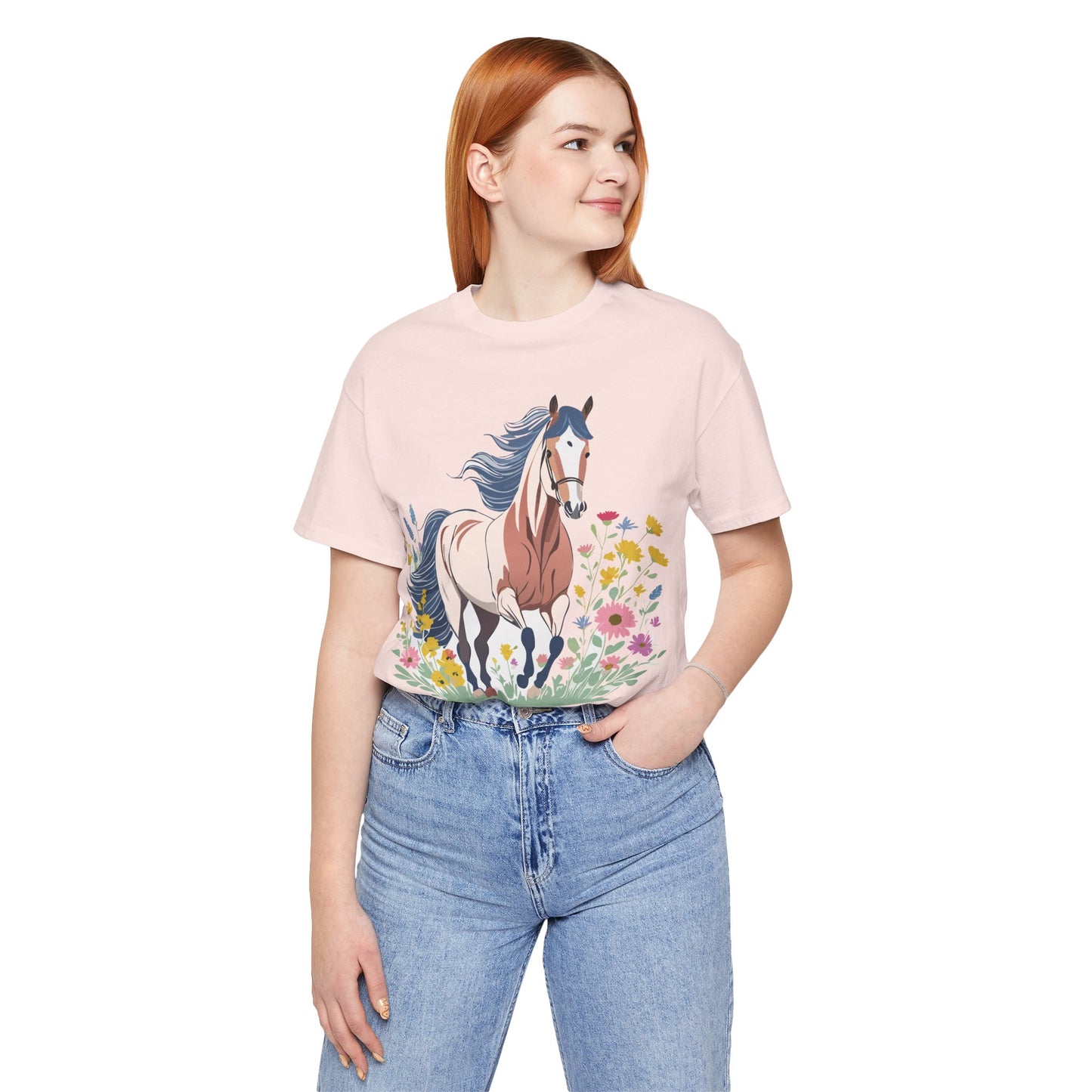 Natural Cotton Tee Shirt with Horse