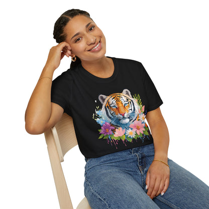 Tiger Print Unisex Softstyle T Shirt 100 Percent Ring Spun Cotton Tee