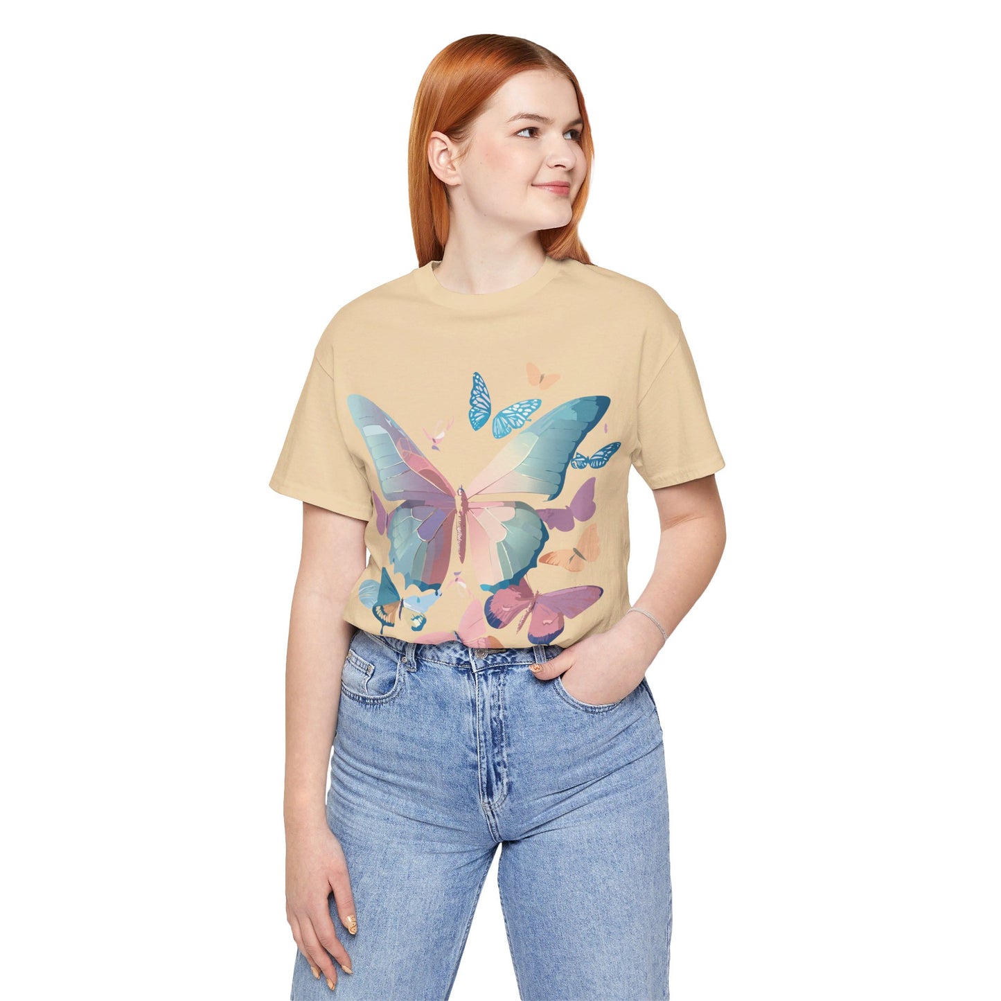 Natural Cotton Tee Shirt with Butterfly