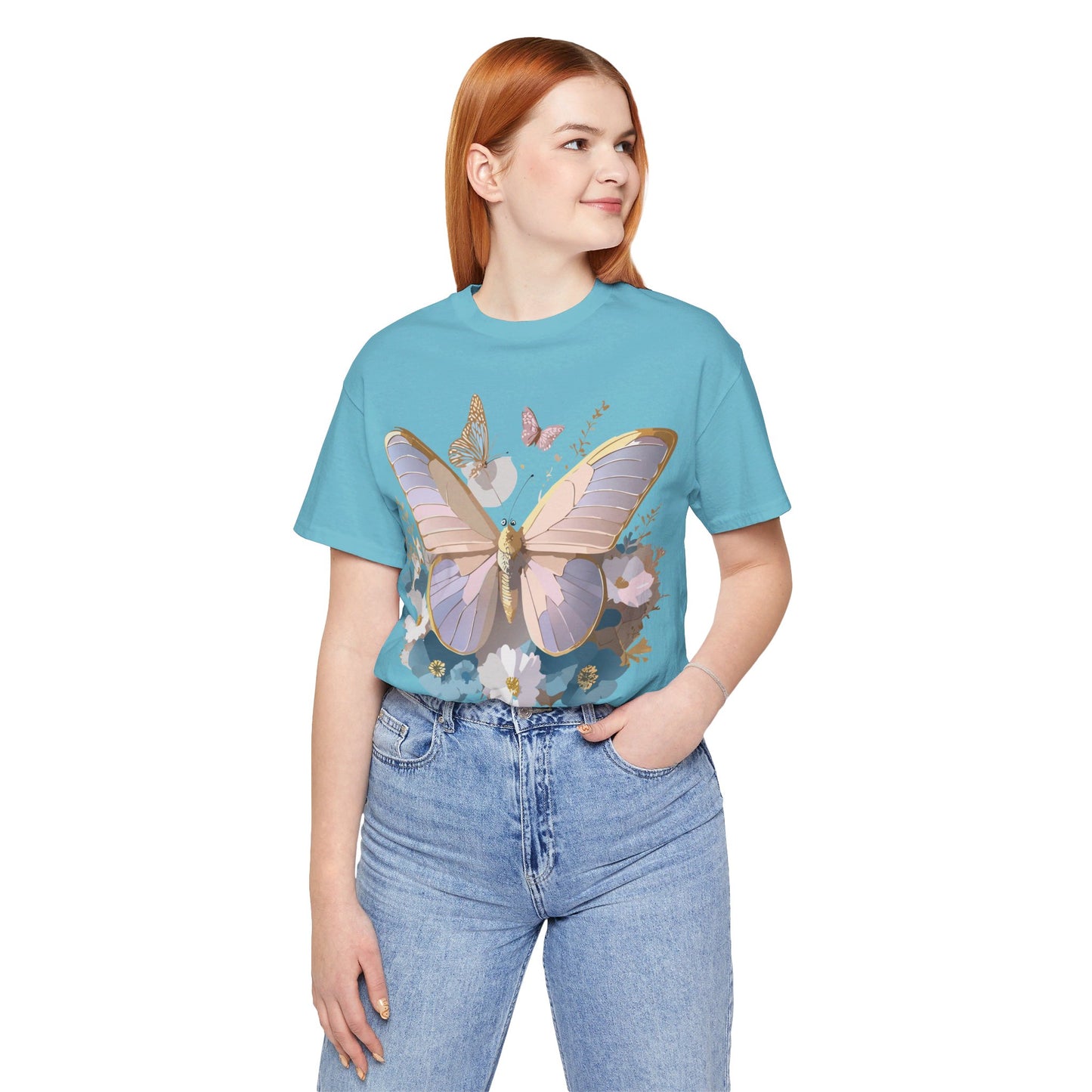 Natural Cotton Tee Shirt with Butterfly