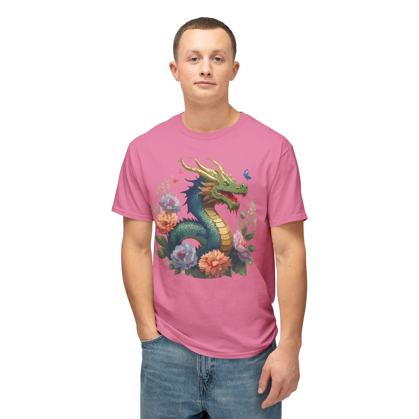 Dragon T-Shirt, Vintage Dragon Tee, Floral Tees, Dragon Art Design Shirt, Tee Shirt with Dragon 1