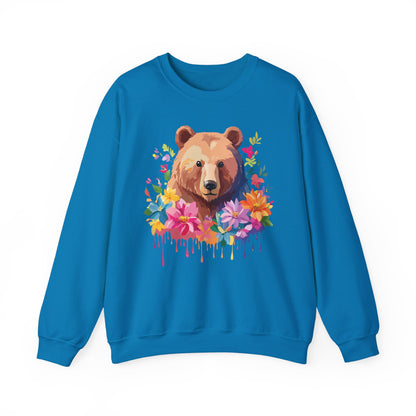 Unisex Floral Bear Sweatshirt With Art Design Animals Sweatshirt