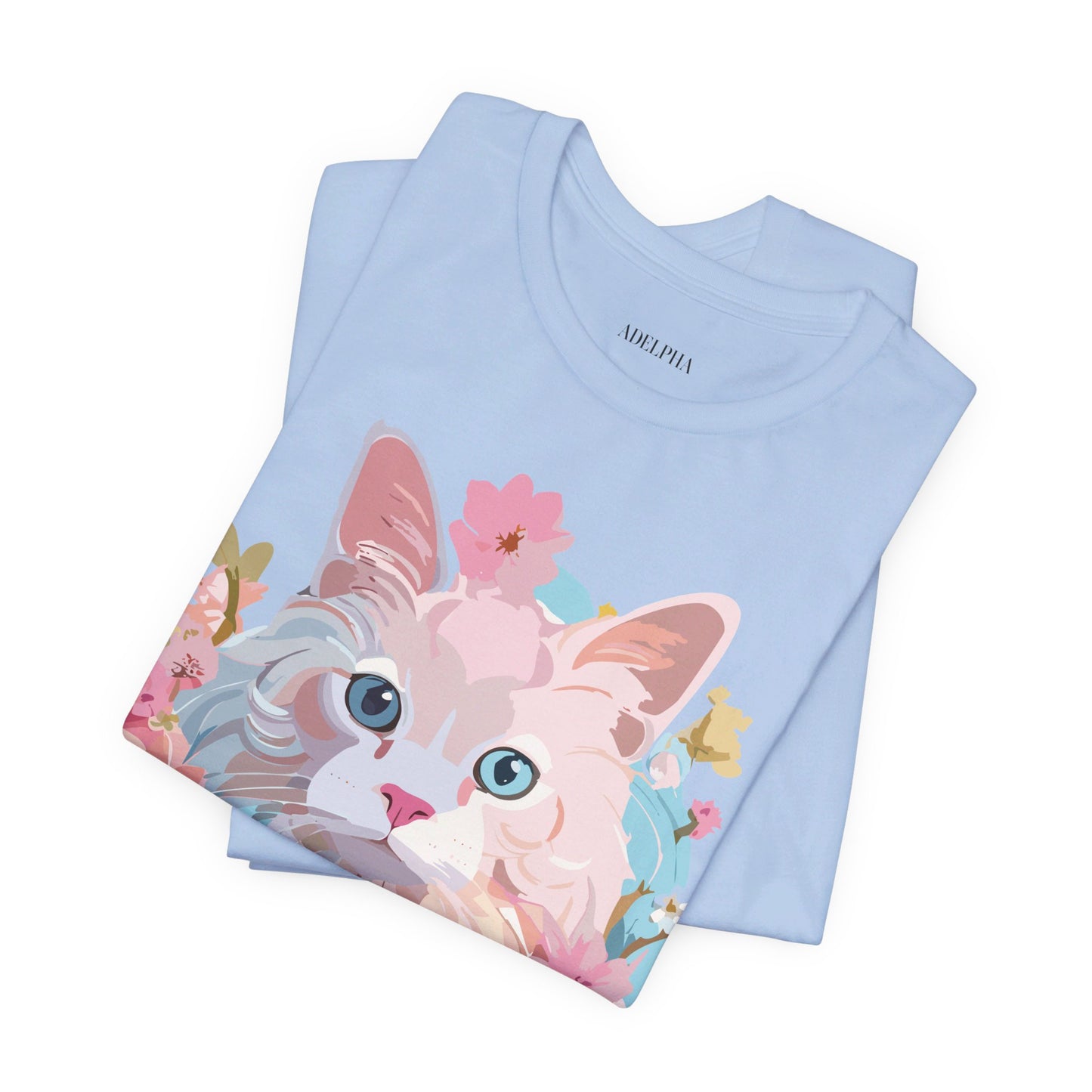 Natural Cotton Tee Shirt with Cat