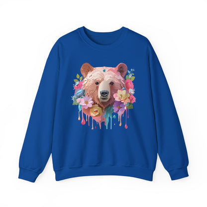 Unisex Floral Bear Sweatshirt Art Design Animals Print Gildan 18000