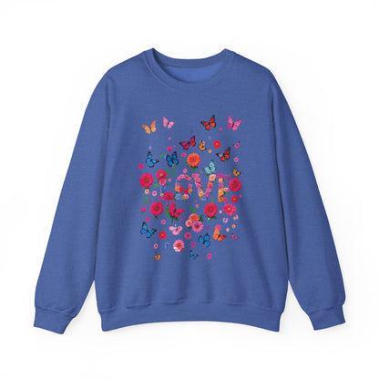 Unisex Floral Love Butterfly Sweatshirt Fifty Fifty Cotton Poly Valentine Day