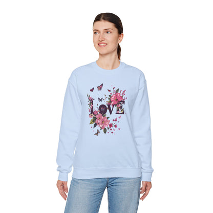 Unisex Floral Love Sweatshirt Fifty Fifty Cotton Poly Valentines Day Gift